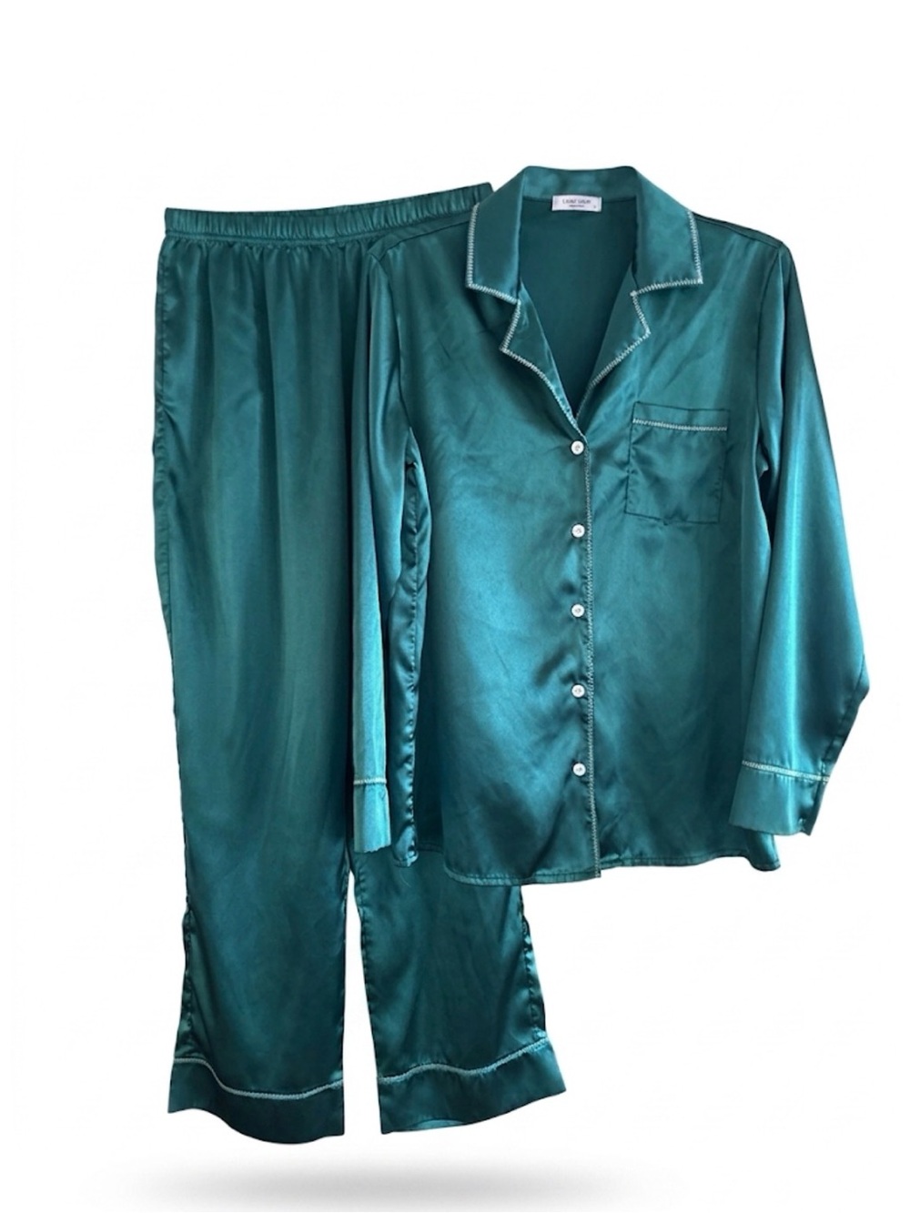 Ekouaer Emerald Green 2 -Piece Satin Pajama Loungewear Set Size M